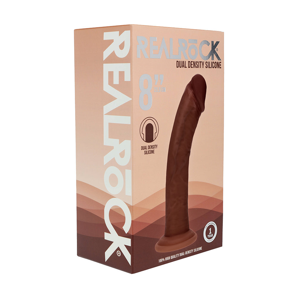 Realrock Dual Density Silicone Realistic Curved Dildo 8 " Brown