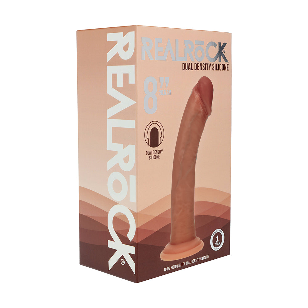 Realrock Dual Density Silicone Realistic Curved Dildo 8 " Tan